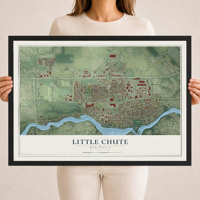 Map of Little Chute, Wisconsin, 18 x 24 inch print in a black wood frame