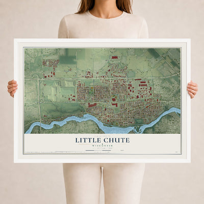 Map of Little Chute, Wisconsin, 24 x 36 inch print in a white wood frame
