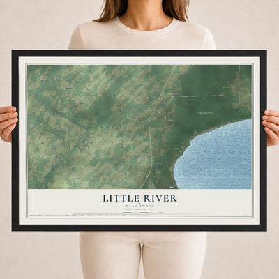 Map of Little River, Wisconsin, 18 x 24 inch print in a black wood frame