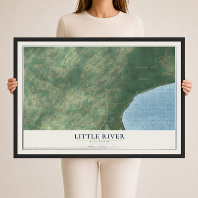 Map of Little River, Wisconsin, 24 x 36 inch print in a black wood frame