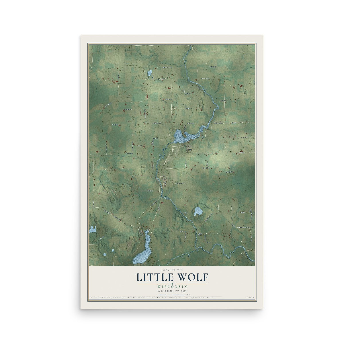 Map of Little Wolf, Wisconsin, 12 x 18 inch unframed archival matte print