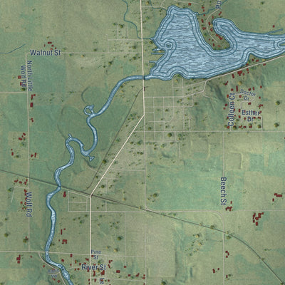 Close-up of the map of Little Wolf, Wisconsin print showing street and building detail
