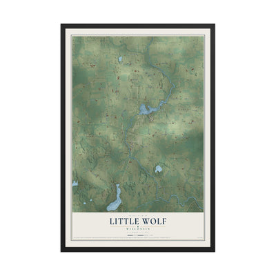 Map of Little Wolf, Wisconsin, 12 x 18 inch print in a black wood frame