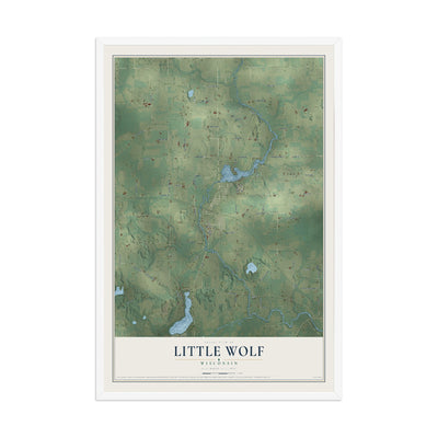Map of Little Wolf, Wisconsin, 12 x 18 inch print in a white wood frame