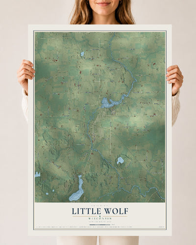 Map of Little Wolf, Wisconsin, 24 x 36 inch unframed archival matte print