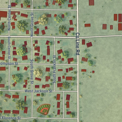 Close-up of the map of Livingston, Wisconsin print showing street and building detail