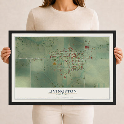 Map of Livingston, Wisconsin, 12 x 18 inch print in a black wood frame