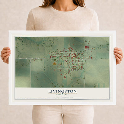 Map of Livingston, Wisconsin, 12 x 18 inch print in a white wood frame