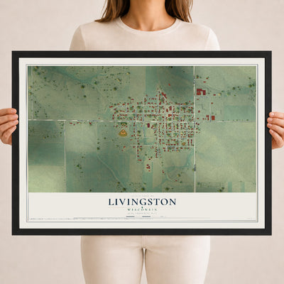 Map of Livingston, Wisconsin, 18 x 24 inch print in a black wood frame