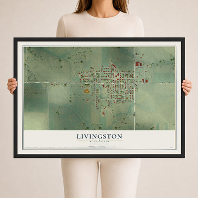 Map of Livingston, Wisconsin, 24 x 36 inch print in a black wood frame