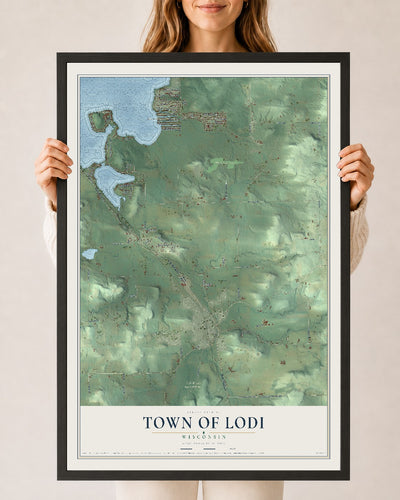 Map of the Town of Lodi, Wisconsin, 24 x 36 inch print in a black wood frame