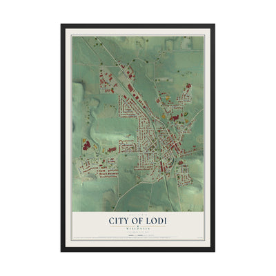 Map of Lodi, Wisconsin, 12 x 18 inch print in a black wood frame