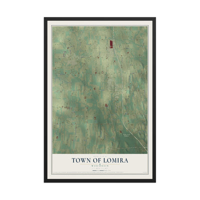 Map of the Town of Lomira, Wisconsin, 12 x 18 inch print in a black wood frame