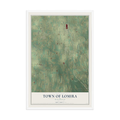Map of the Town of Lomira, Wisconsin, 12 x 18 inch print in a white wood frame
