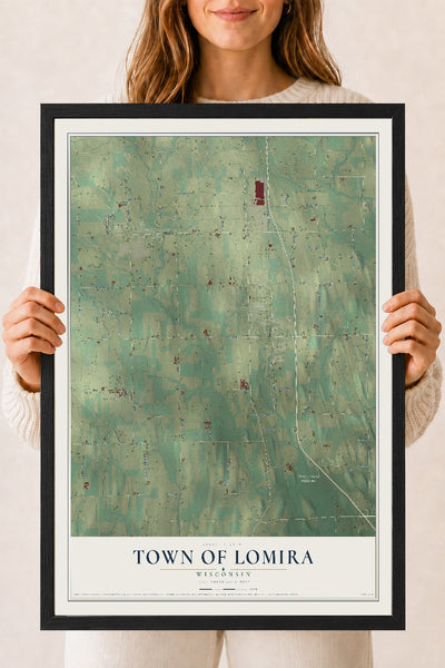 Map of the Town of Lomira, Wisconsin, 18 x 24 inch print in a black wood frame