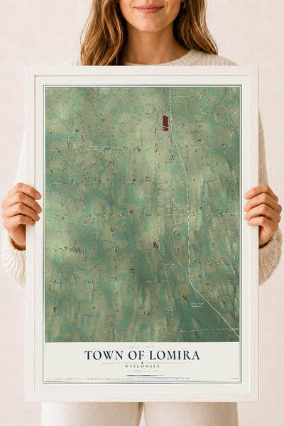 Map of the Town of Lomira, Wisconsin, 18 x 24 inch print in a white wood frame