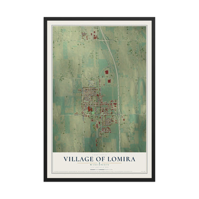 Map of Lomira, Wisconsin, 12 x 18 inch print in a black wood frame