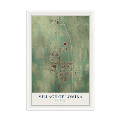 Map of Lomira, Wisconsin, 12 x 18 inch print in a white wood frame
