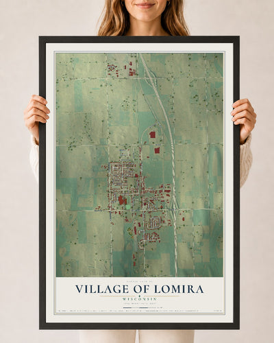 Map of Lomira, Wisconsin, 24 x 36 inch print in a black wood frame