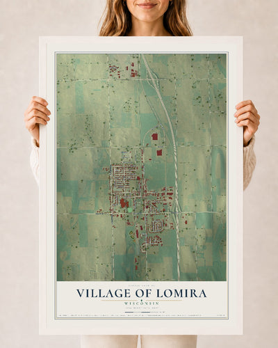 Map of Lomira, Wisconsin, 24 x 36 inch print in a white wood frame
