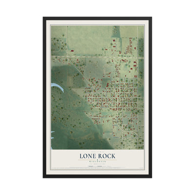 Map of Lone Rock, Wisconsin, 12 x 18 inch print in a black wood frame
