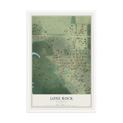 Map of Lone Rock, Wisconsin, 12 x 18 inch print in a white wood frame