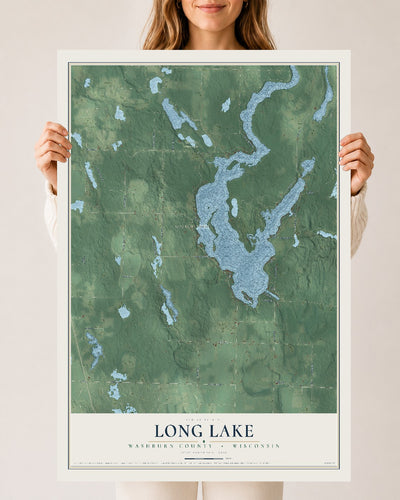 Map of Long Lake, Washburn County, Wisconsin, 24 x 36 inch unframed archival matte print
