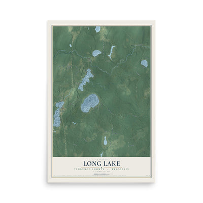 Map of Long Lake, Florence County, Wisconsin, 12 x 18 inch unframed archival matte print