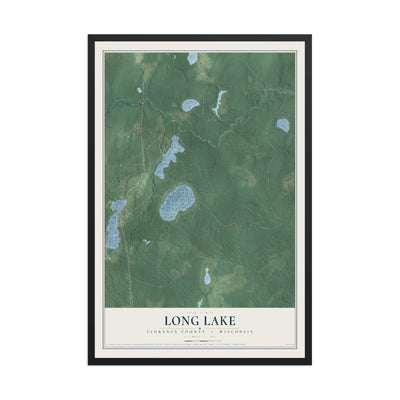 Map of Long Lake, Florence County, Wisconsin, 12 x 18 inch print in a black wood frame