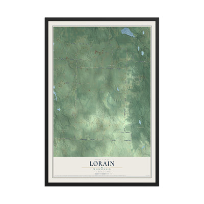 Map of Lorain, Wisconsin, 12 x 18 inch print in a black wood frame