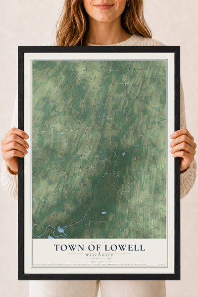 Map of the Town of Lowell, Wisconsin, 18 x 24 inch print in a black wood frame