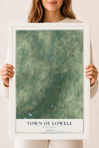 Map of the Town of Lowell, Wisconsin, 18 x 24 inch print in a white wood frame