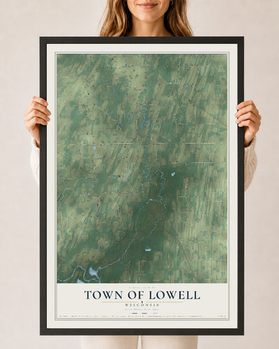 Map of the Town of Lowell, Wisconsin, 24 x 36 inch print in a black wood frame