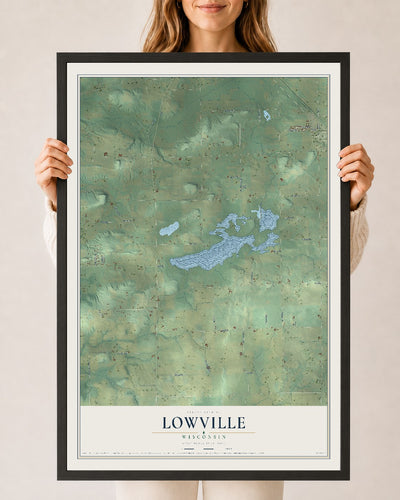 Map of Lowville, Wisconsin, 24 x 36 inch print in a black wood frame