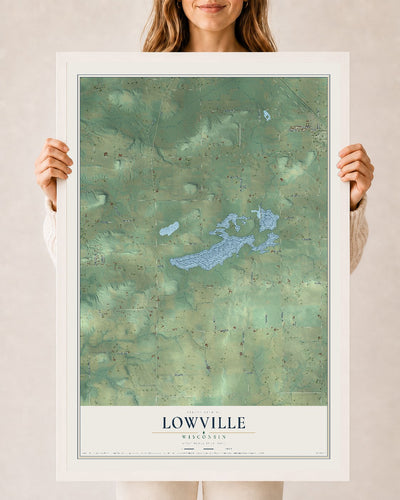 Map of Lowville, Wisconsin, 24 x 36 inch print in a white wood frame