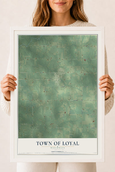 Map of the Town of Loyal, Wisconsin, 18 x 24 inch print in a white wood frame
