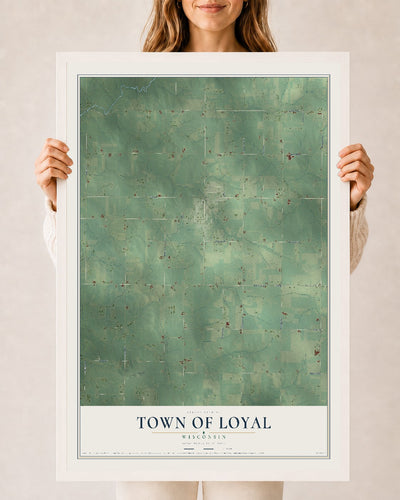 Map of the Town of Loyal, Wisconsin, 24 x 36 inch print in a white wood frame