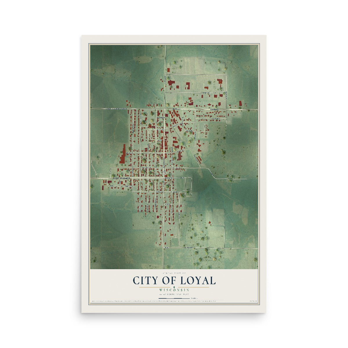 Map of Loyal, Wisconsin, 12 x 18 inch unframed archival matte print