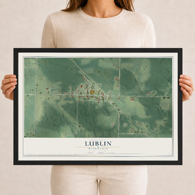 Map of Lublin, Wisconsin, 12 x 18 inch print in a black wood frame