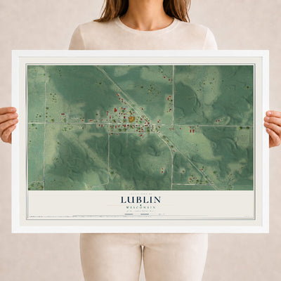 Map of Lublin, Wisconsin, 18 x 24 inch print in a white wood frame