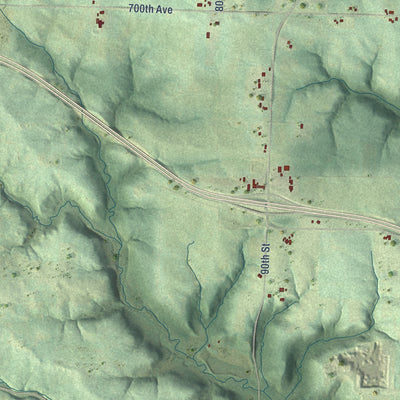 Close-up of the map of Lucas, Wisconsin print showing street and building detail
