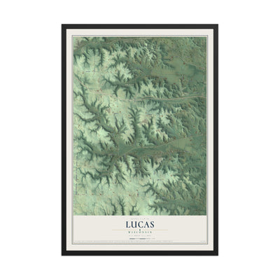Map of Lucas, Wisconsin, 12 x 18 inch print in a black wood frame