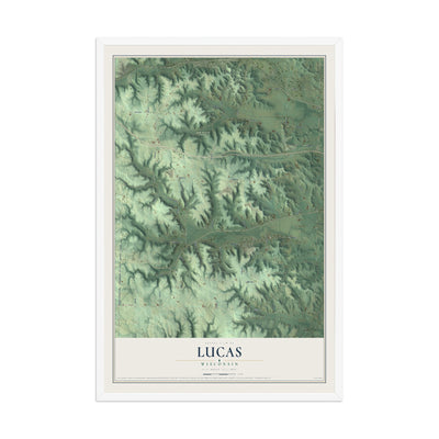 Map of Lucas, Wisconsin, 12 x 18 inch print in a white wood frame