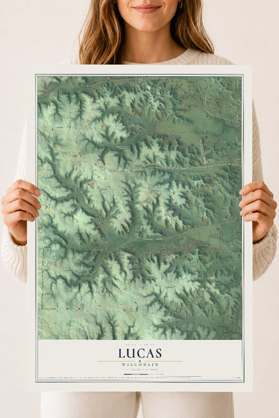 Map of Lucas, Wisconsin, 18 x 24 inch unframed archival matte print