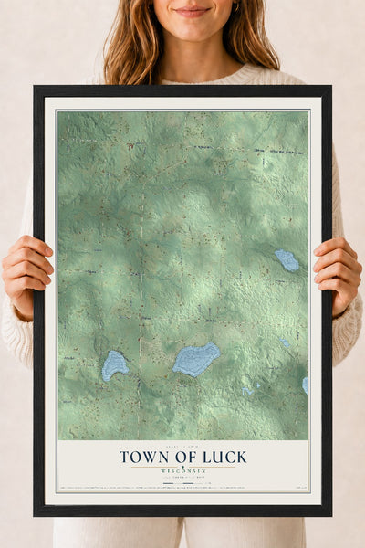 Map of the Town of Luck, Wisconsin, 18 x 24 inch print in a black wood frame