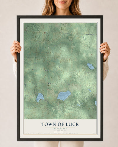 Map of the Town of Luck, Wisconsin, 24 x 36 inch print in a black wood frame