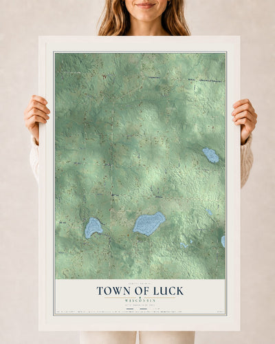 Map of the Town of Luck, Wisconsin, 24 x 36 inch print in a white wood frame