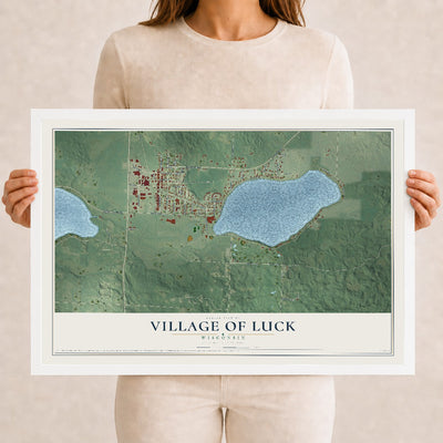 Map of Luck, Wisconsin, 12 x 18 inch print in a white wood frame