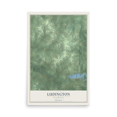 Map of Ludington, Wisconsin, 12 x 18 inch unframed archival matte print
