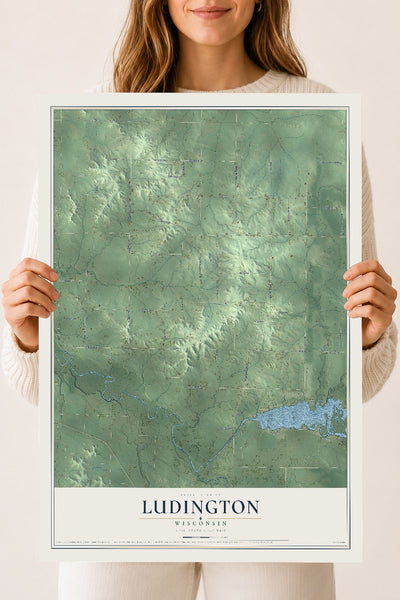 Map of Ludington, Wisconsin, 18 x 24 inch unframed archival matte print